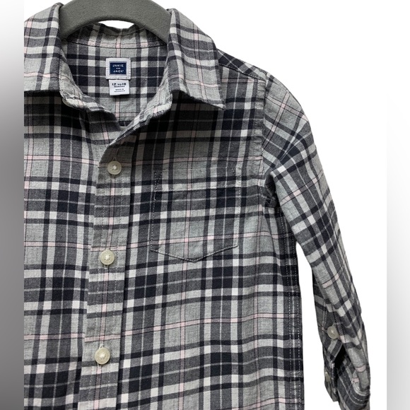 Janie and Jack plaid flannel long sleeve button down shirt, size 12-18 months - Picture 3 of 5